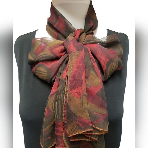🌹BURGANDY AND BROWN SHEER SCARF - Picture 2 of 4